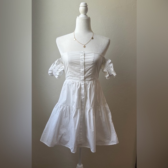 Nectar Clothing Dresses & Skirts - Nectar White Cotton Milkmaid Mini Dress Off Shoulder Cottagecore S